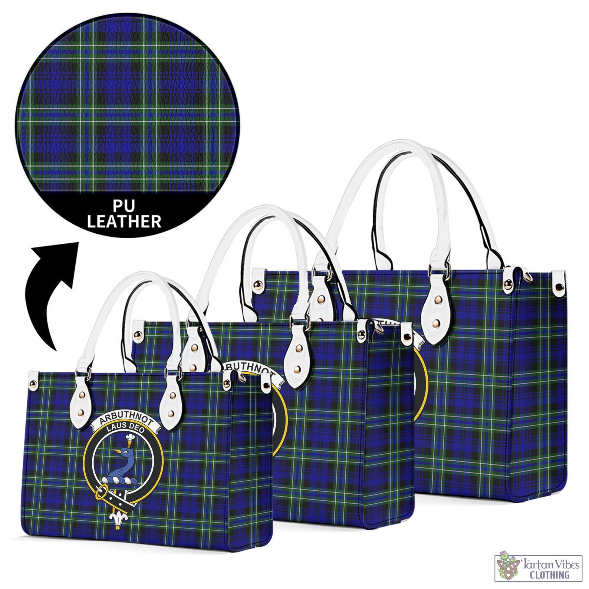 Tartan Vibes Clothing Arbuthnot Modern Tartan Luxury Leather Handbags with Family Crest