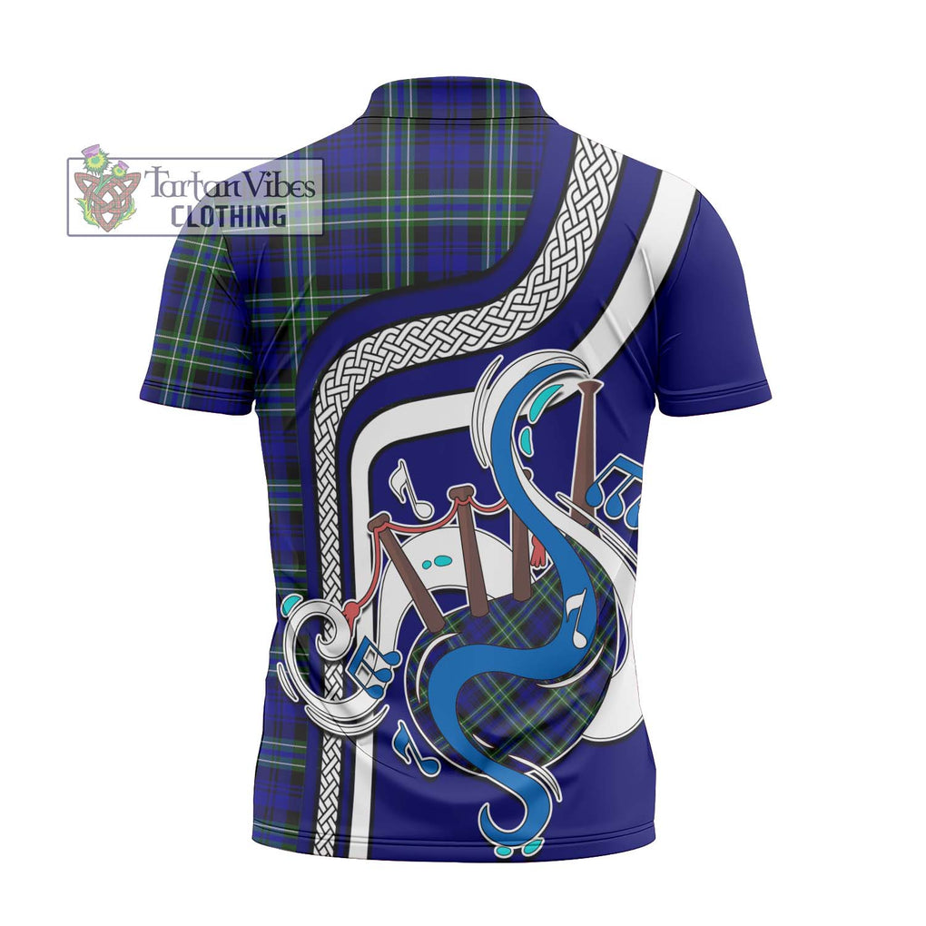 Arbuthnot Modern Tartan Zipper Polo Shirt with Epic Bagpipe Style - Tartanvibesclothing Shop