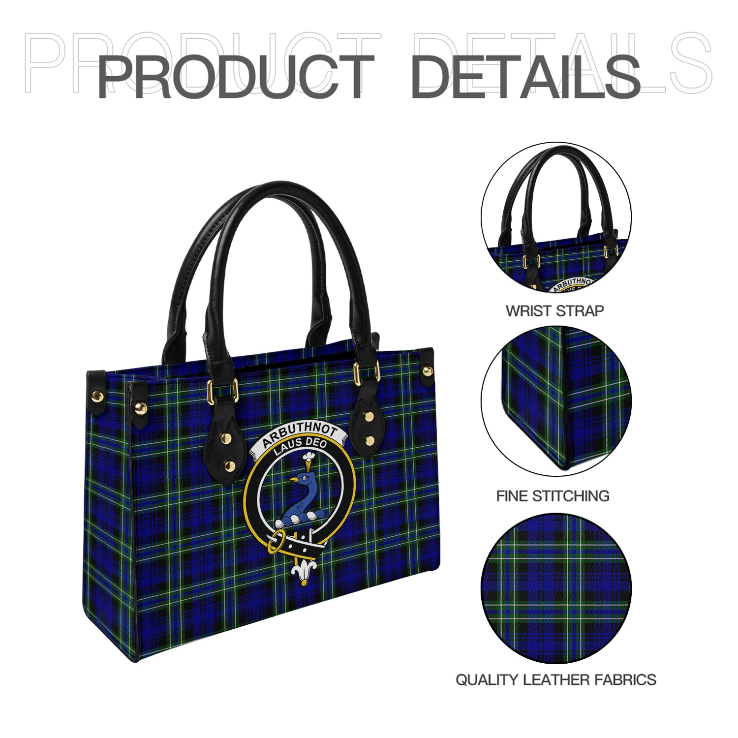 Arbuthnot Modern Tartan Leather Bag with Family Crest - Tartanvibesclothing