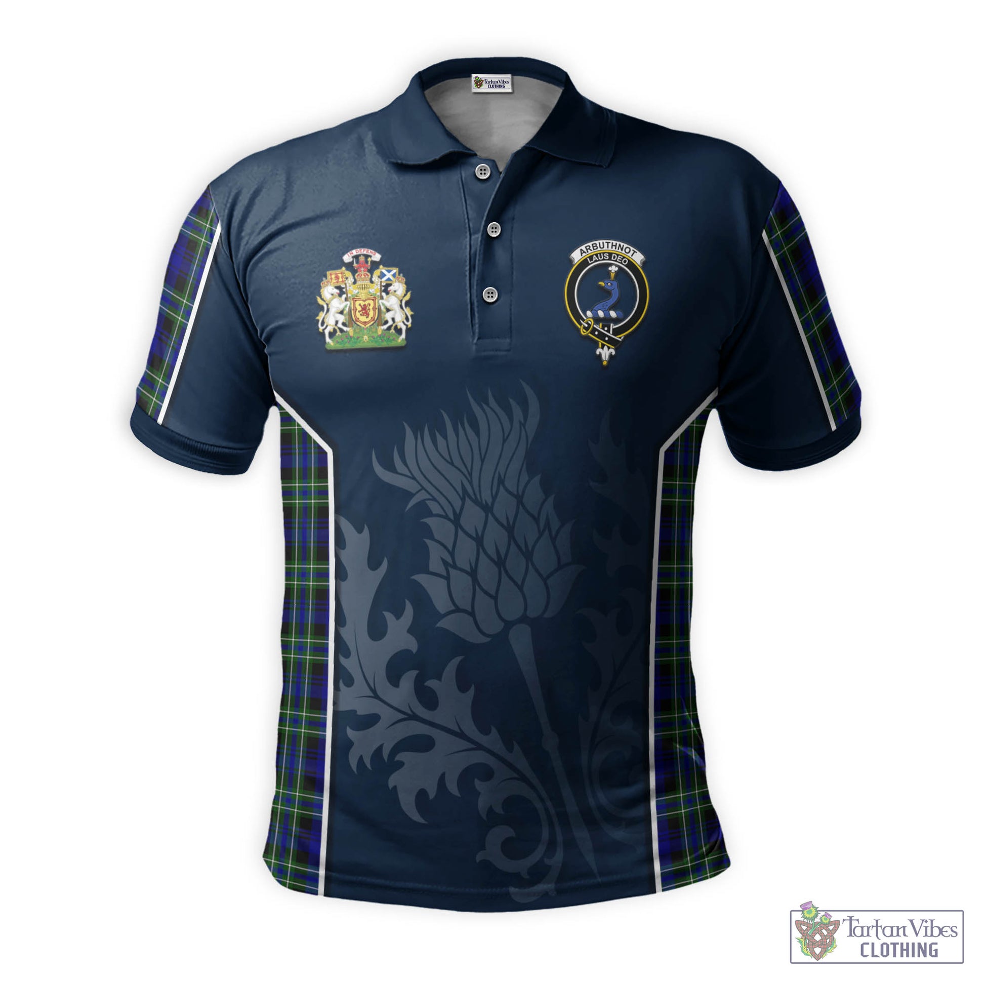 Tartan Vibes Clothing Arbuthnot Modern Tartan Men's Polo Shirt with Family Crest and Scottish Thistle Vibes Sport Style