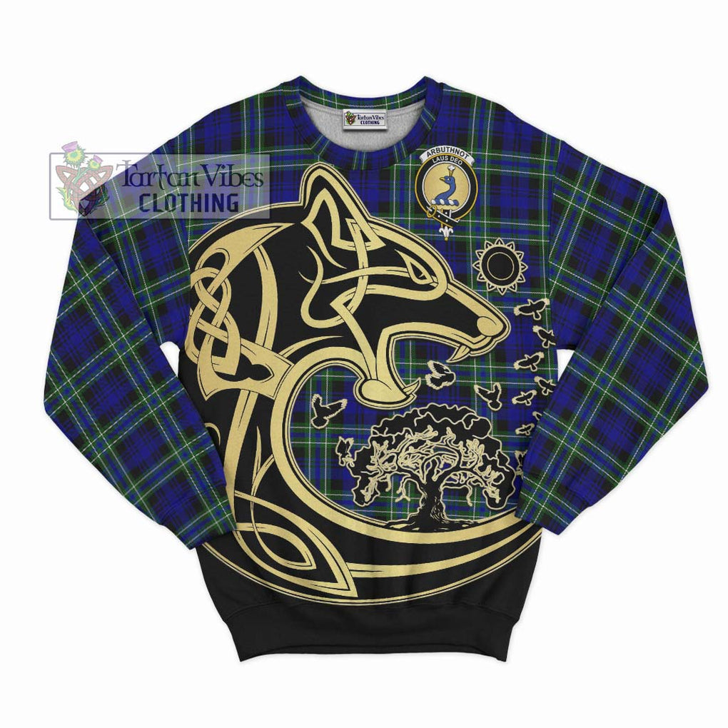 Arbuthnot Modern Tartan Sweatshirt with Family Crest Celtic Wolf Style - Tartan Vibes Clothing