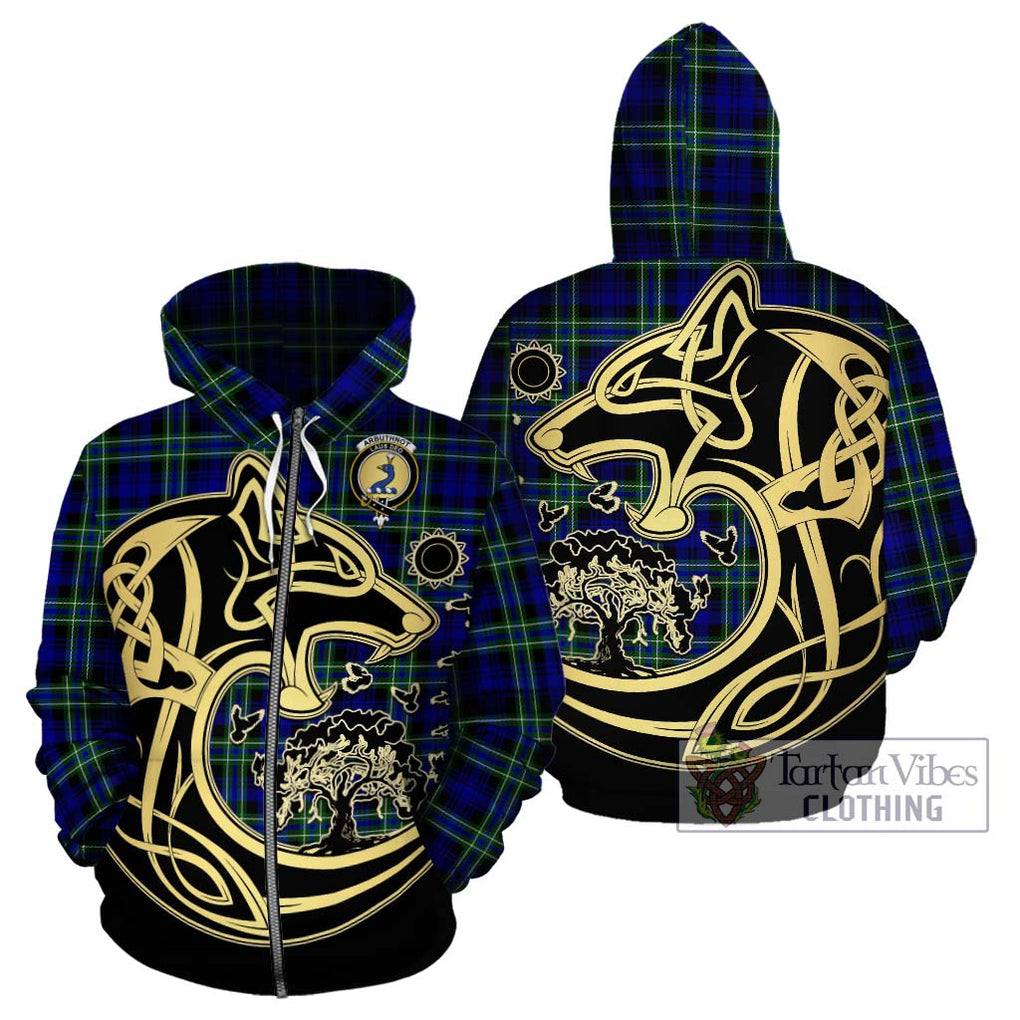 Arbuthnot Modern Tartan Hoodie with Family Crest Celtic Wolf Style - Tartan Vibes Clothing