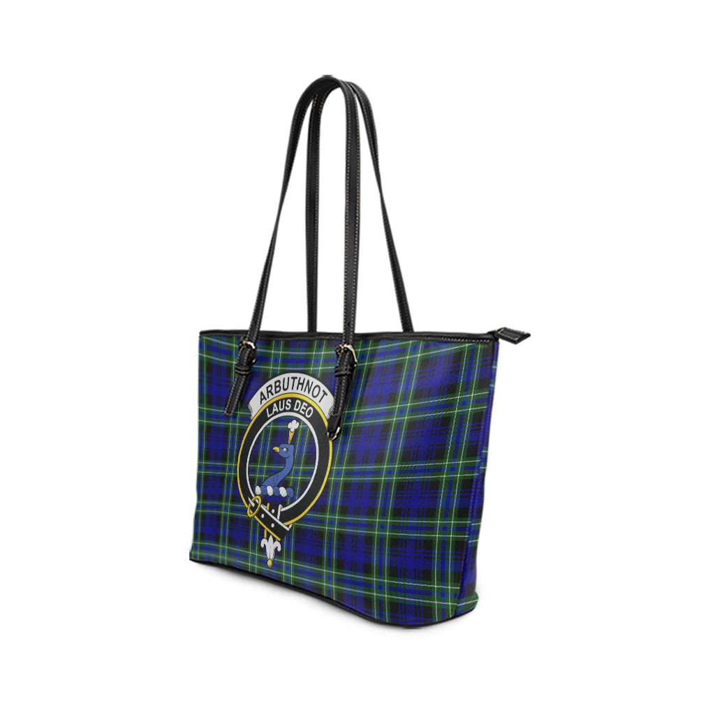 Arbuthnot Modern Tartan Leather Tote Bag with Family Crest - Tartanvibesclothing