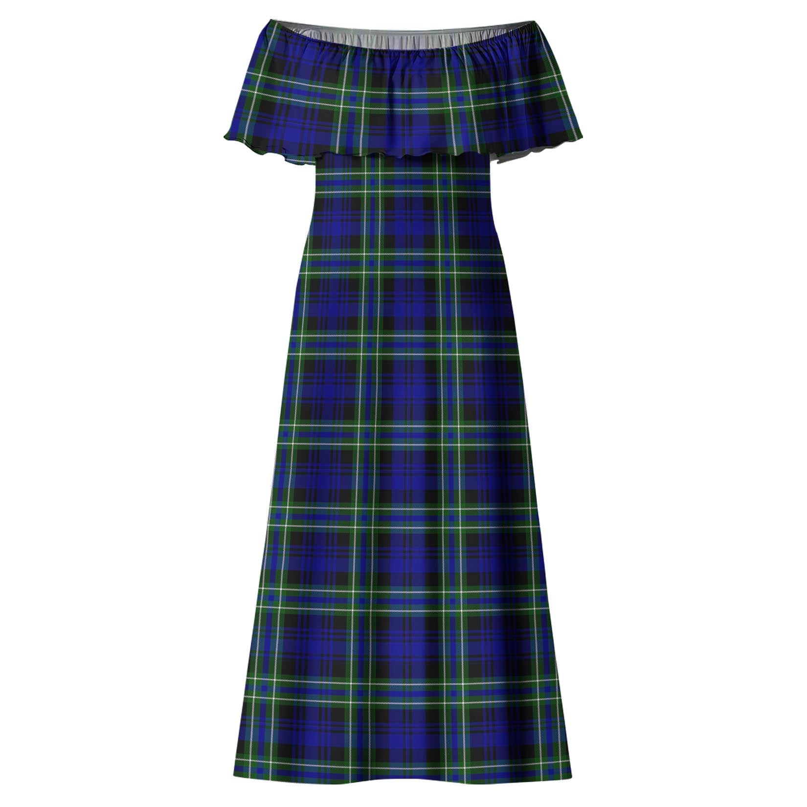 Arbuthnot Modern Tartan Off Shoulder Long Dress - Tartanvibesclothing