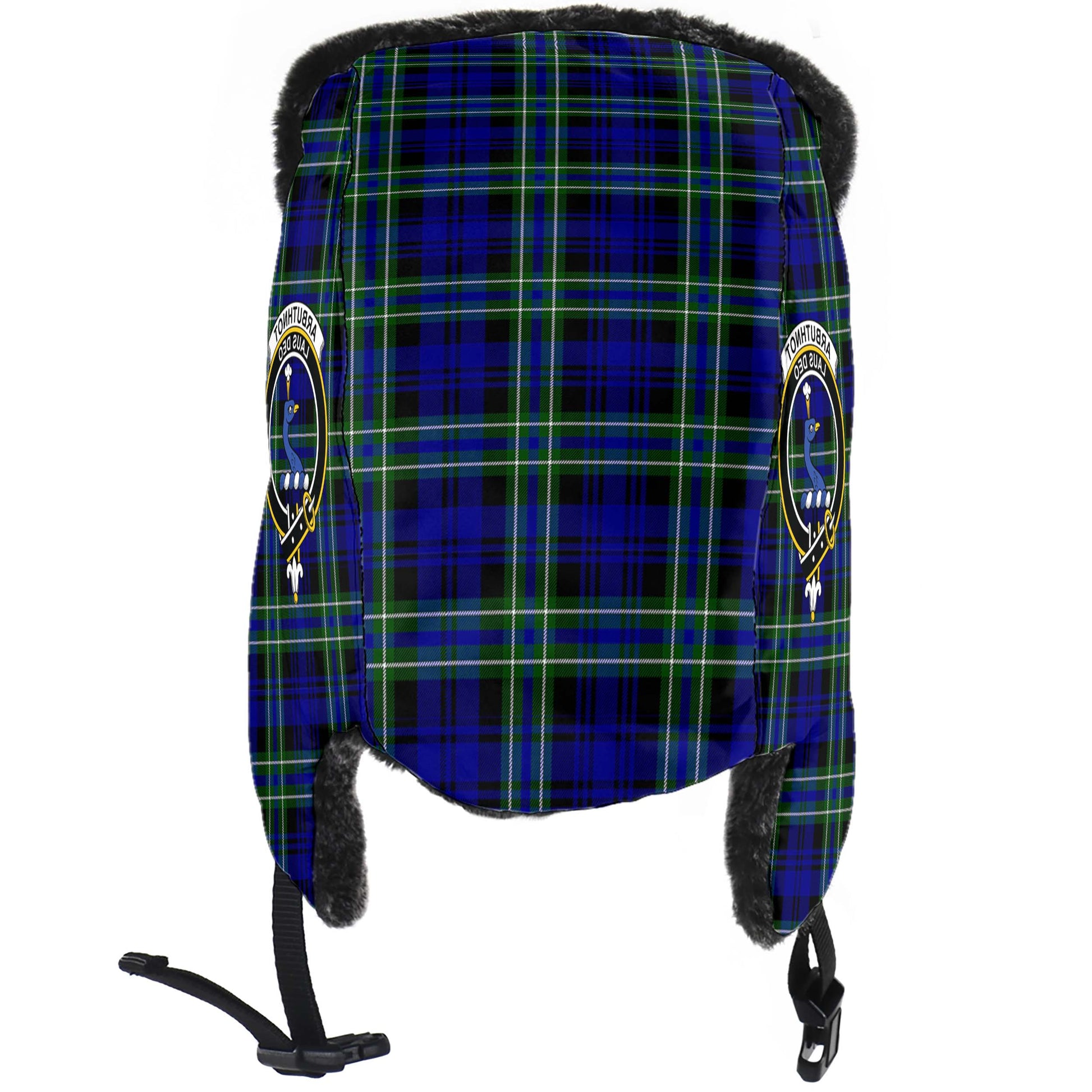 Arbuthnot Modern Tartan Winter Trapper Hat with Family Crest - Tartanvibesclothing