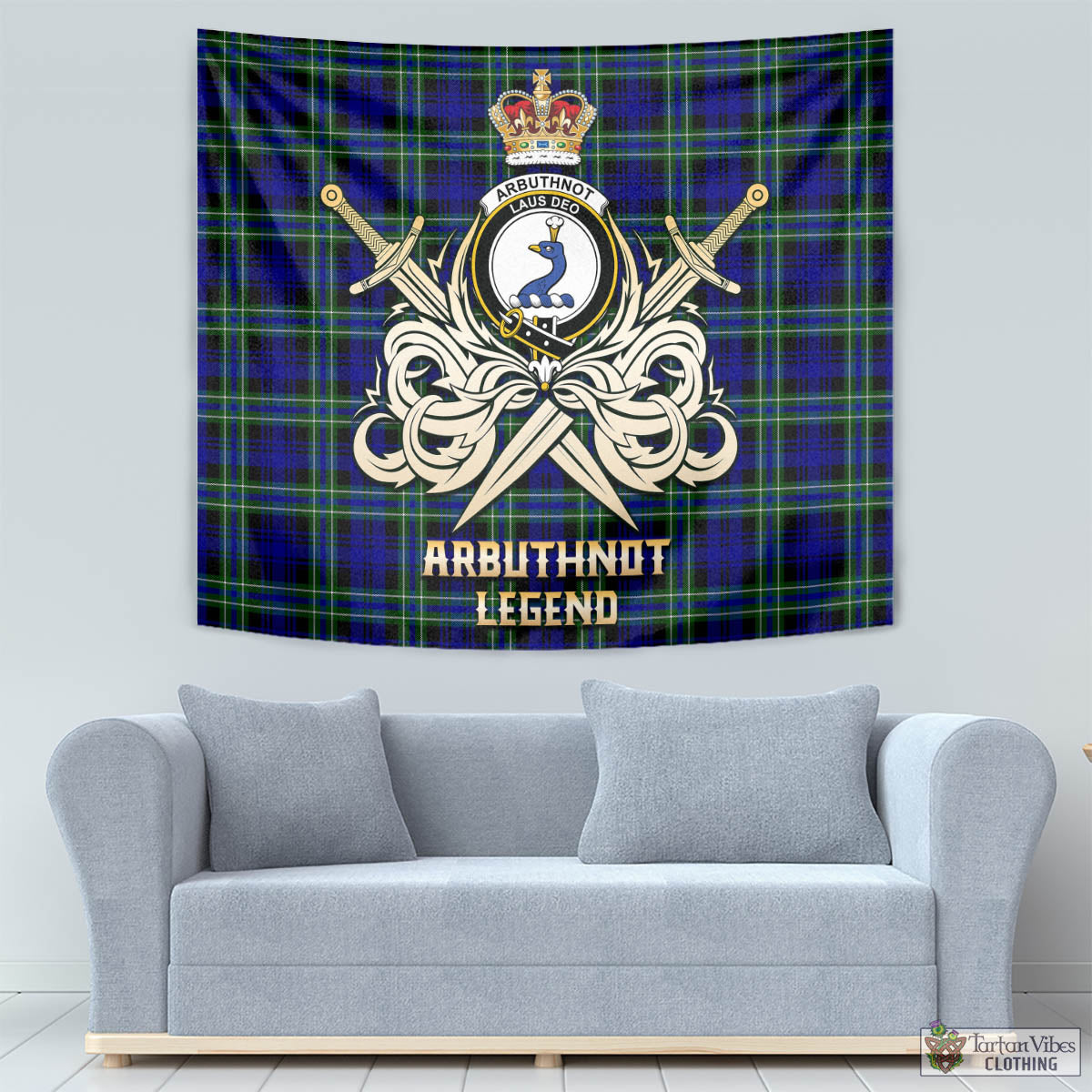 Tartan Vibes Clothing Arbuthnot Modern Tartan Tapestry with Clan Crest and the Golden Sword of Courageous Legacy