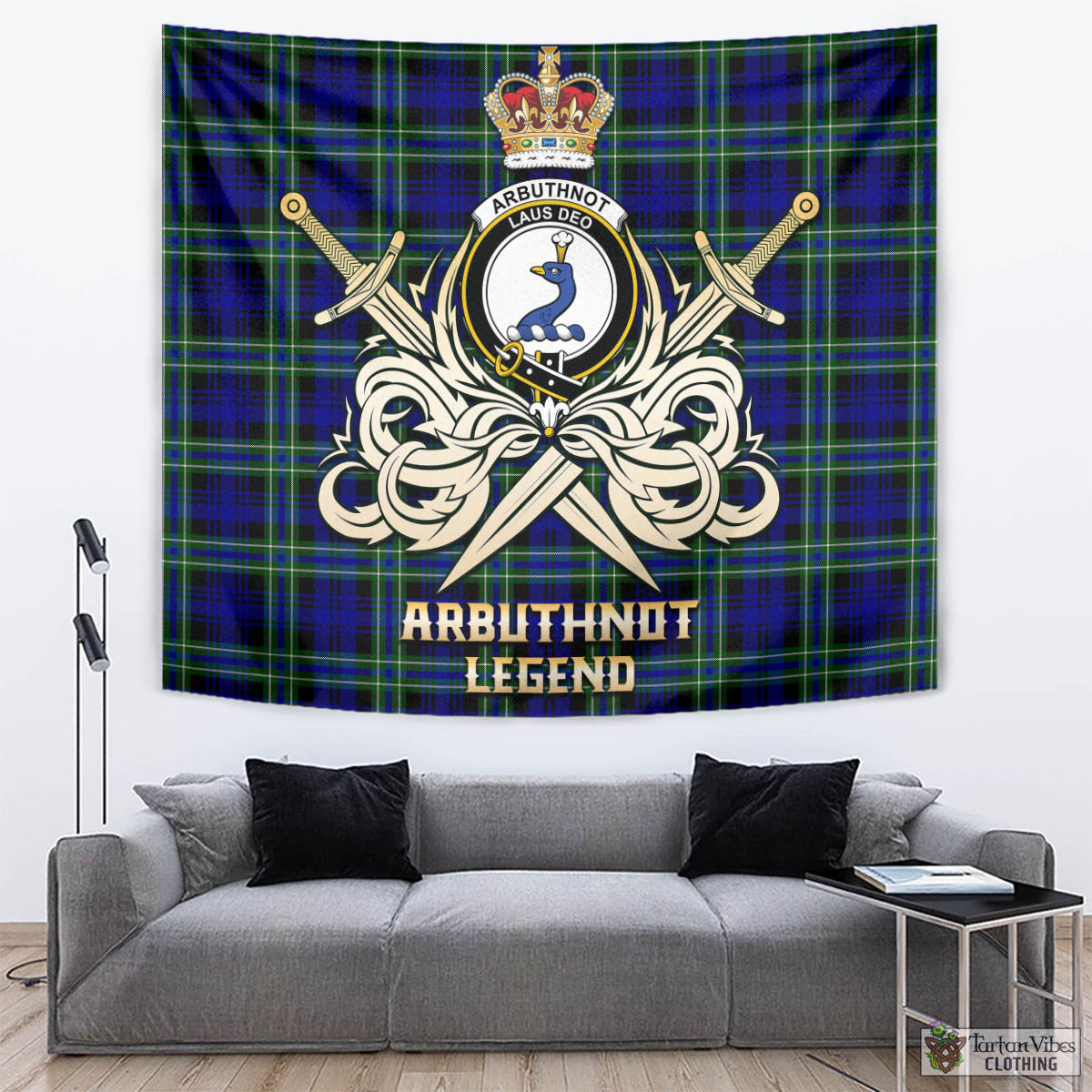 Tartan Vibes Clothing Arbuthnot Modern Tartan Tapestry with Clan Crest and the Golden Sword of Courageous Legacy