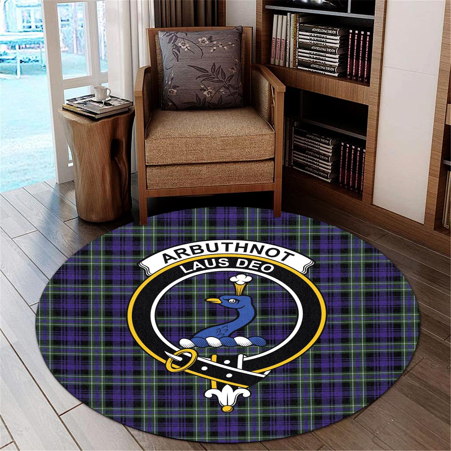 Arbuthnot Modern Tartan Round Rug with Family Crest - Tartanvibesclothing