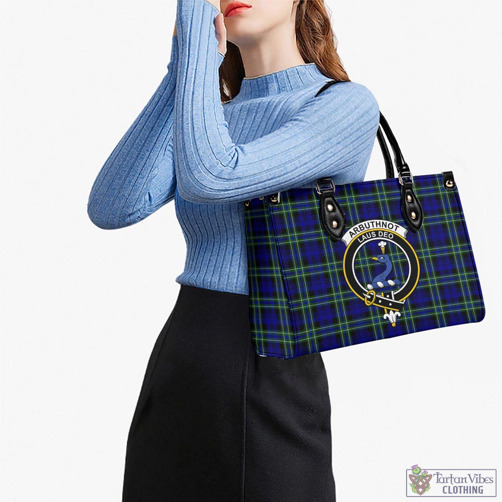 Tartan Vibes Clothing Arbuthnot Modern Tartan Luxury Leather Handbags with Family Crest