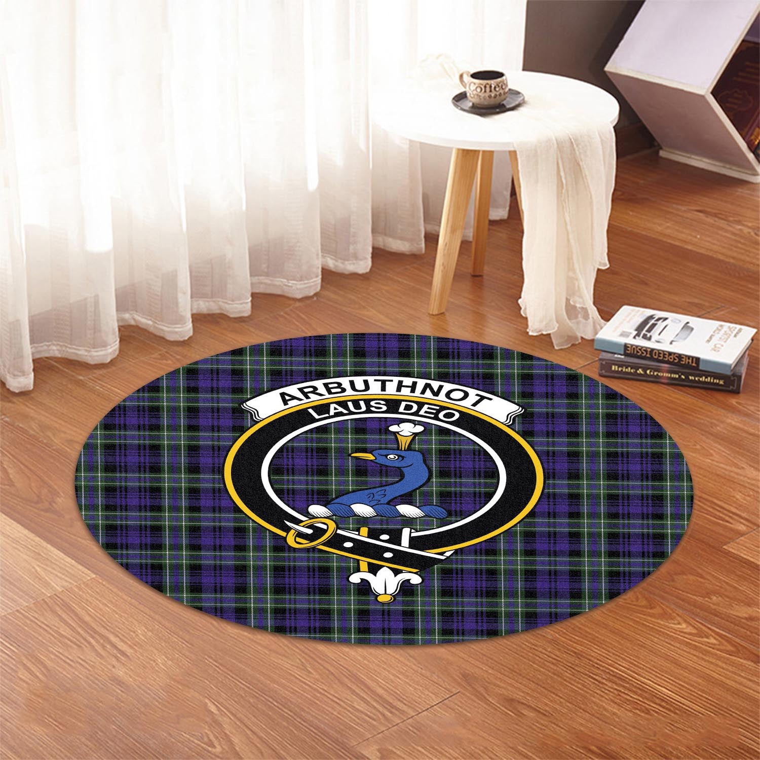 Arbuthnot Modern Tartan Round Rug with Family Crest - Tartanvibesclothing