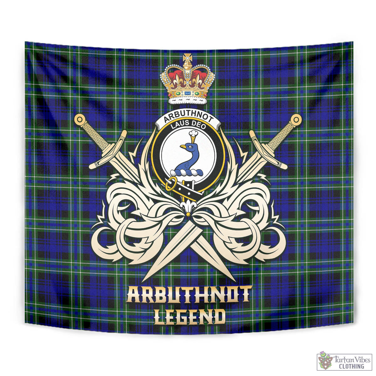 Tartan Vibes Clothing Arbuthnot Modern Tartan Tapestry with Clan Crest and the Golden Sword of Courageous Legacy