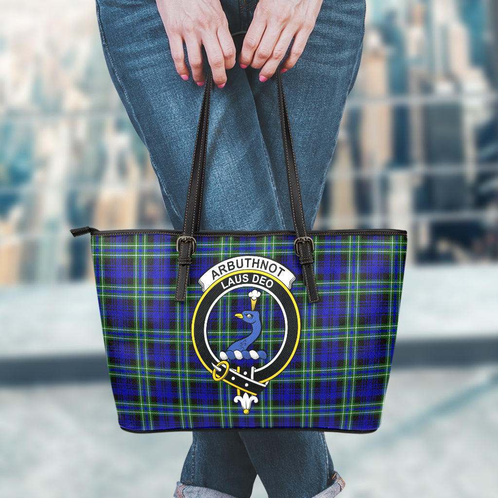 Arbuthnot Modern Tartan Leather Tote Bag with Family Crest - Tartanvibesclothing