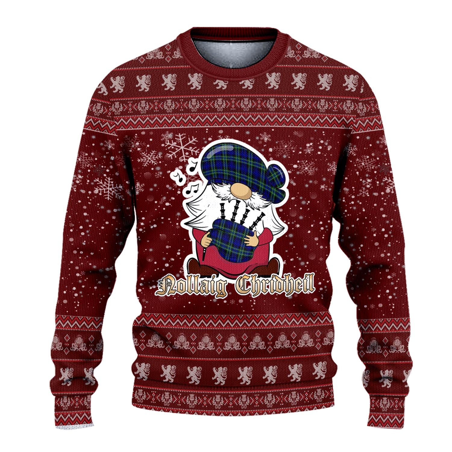 Arbuthnot Modern Clan Christmas Family Knitted Sweater with Funny Gnome Playing Bagpipes - Tartanvibesclothing