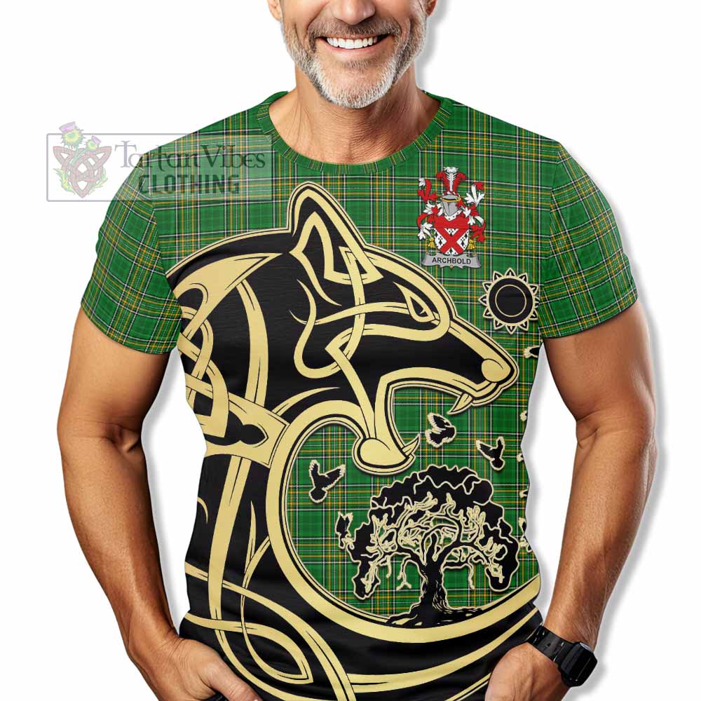 Tartan Vibes Clothing Archbold Irish Tartan T-Shirt with Coat of Arms Celtic Wolf Style