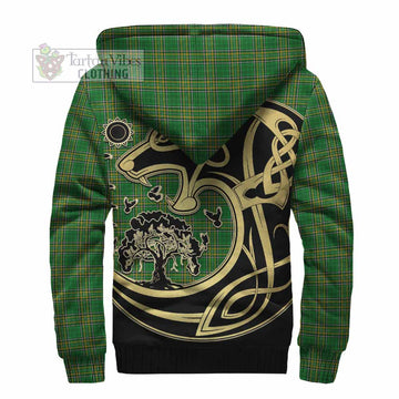 Archdall Irish Tartan Sherpa Hoodie with Coat of Arms Celtic Wolf Style