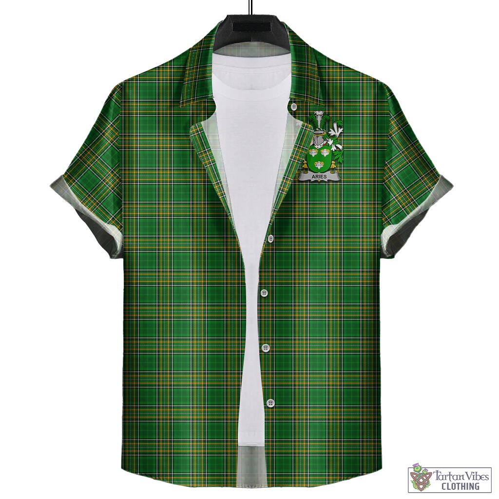 Tartan Vibes Clothing Aries Ireland Clan Tartan Short Sleeve Button Up with Coat of Arms
