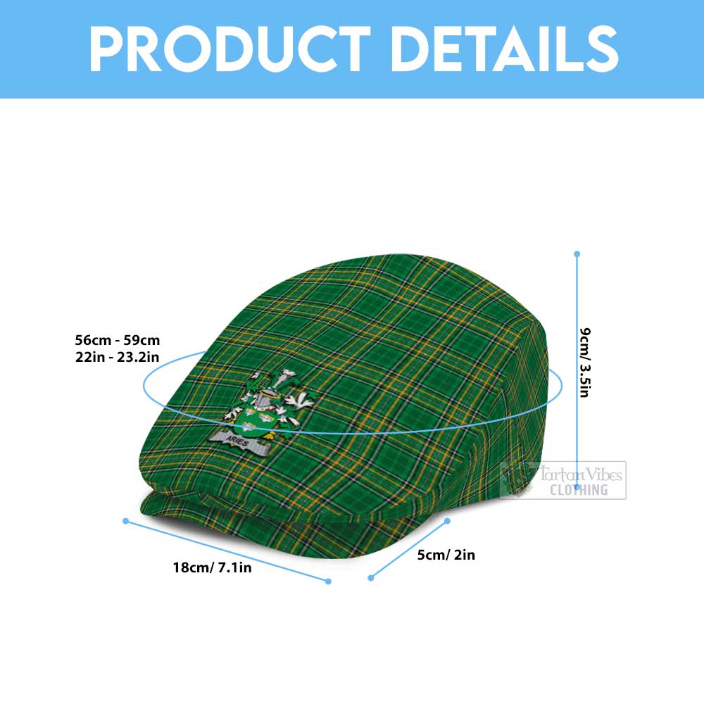 Aries Irish Clan Tartan Jeff Cap, Tartan Flat Cap with Coat of Arm - Tartan Vibes Clothing