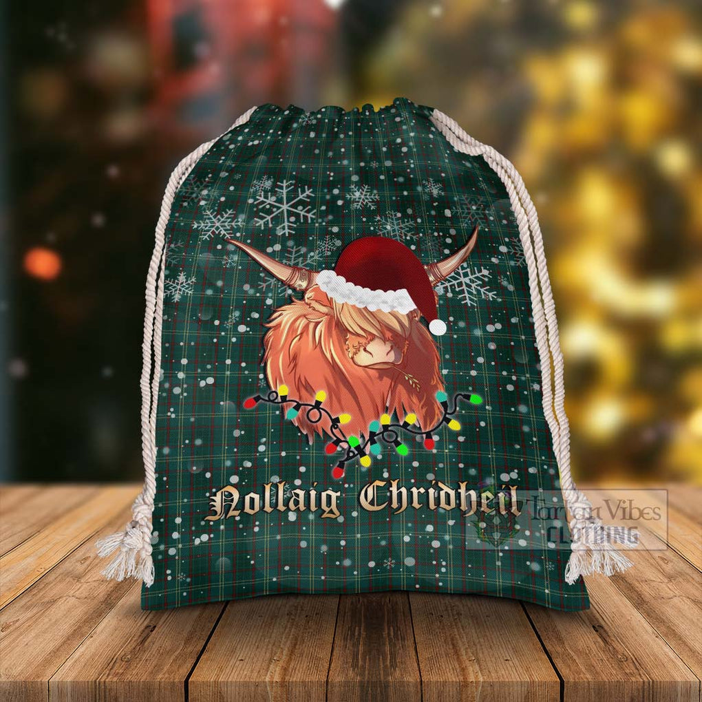 Tartan Vibes Clothing Armagh County Ireland Tartan Christmas Santa's Bag with Highland Cow