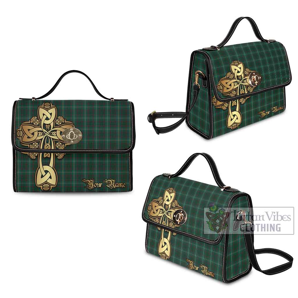 Tartan Vibes Clothing Armagh County Ireland Tartan Waterproof Canvas Bag Golden Thistle Celtic Cross Style