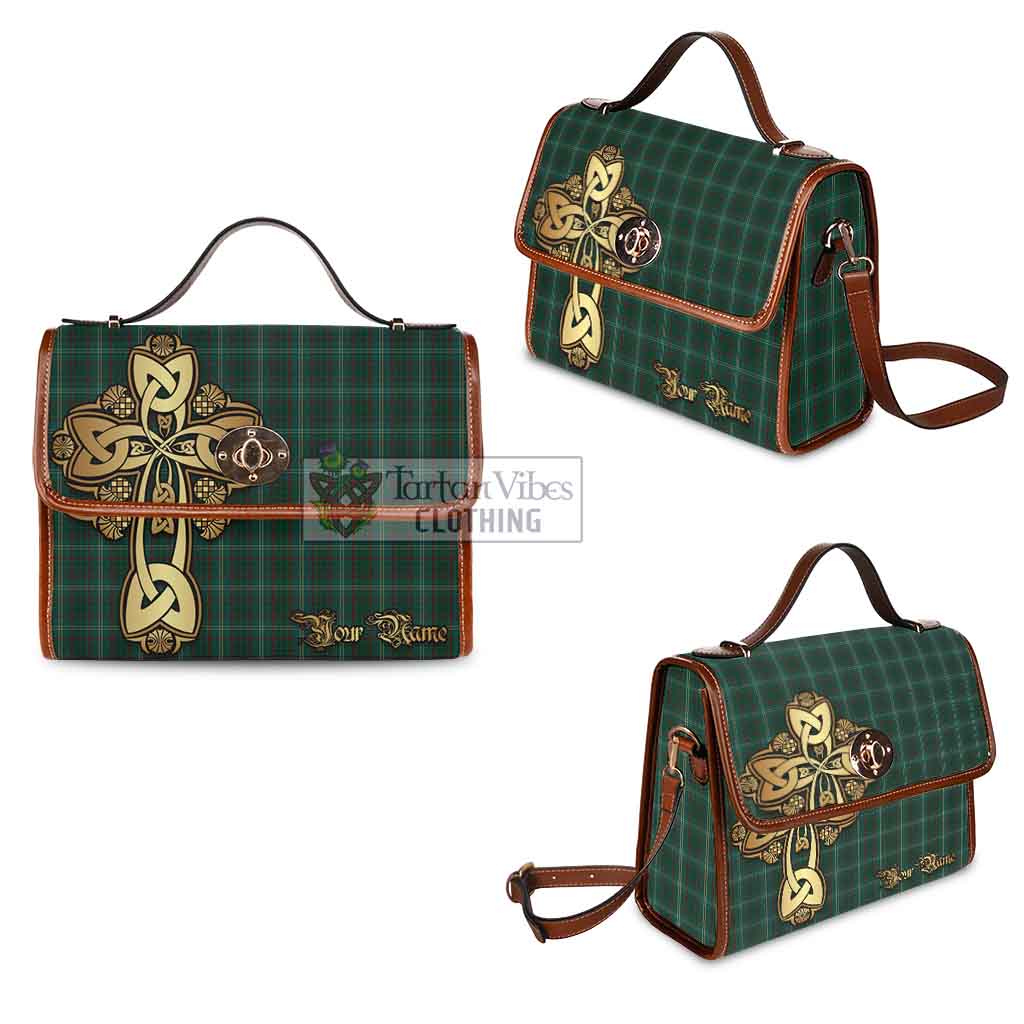 Tartan Vibes Clothing Armagh County Ireland Tartan Waterproof Canvas Bag Golden Thistle Celtic Cross Style