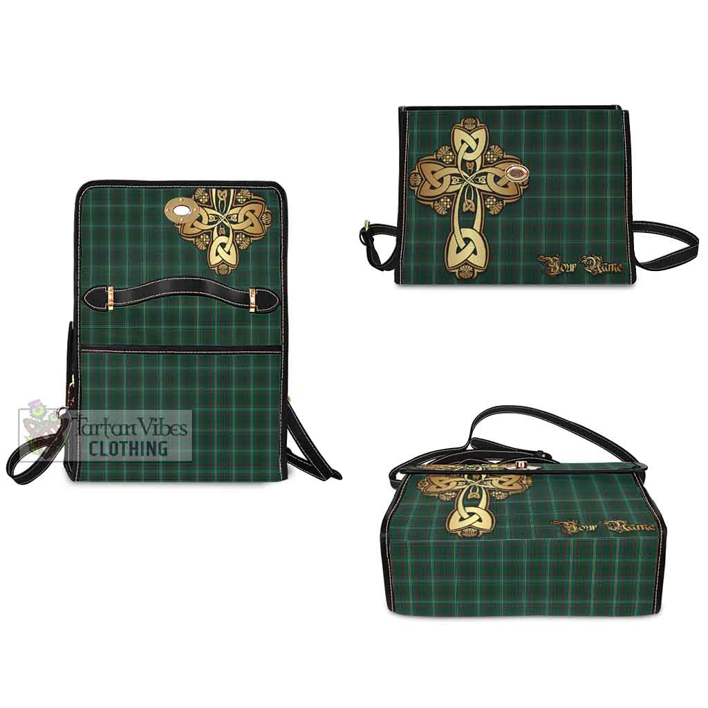 Tartan Vibes Clothing Armagh County Ireland Tartan Waterproof Canvas Bag Golden Thistle Celtic Cross Style