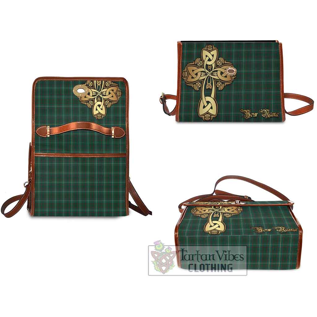 Tartan Vibes Clothing Armagh County Ireland Tartan Waterproof Canvas Bag Golden Thistle Celtic Cross Style