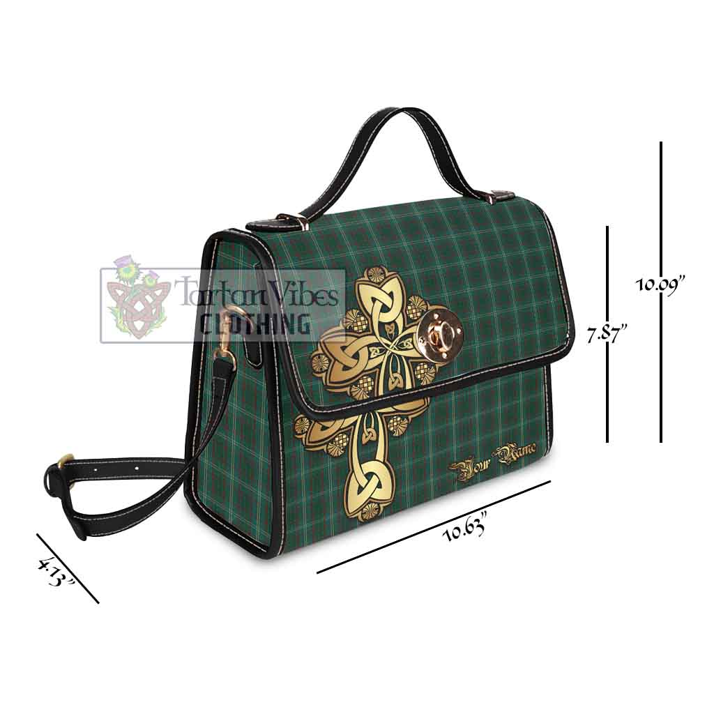 Tartan Vibes Clothing Armagh County Ireland Tartan Waterproof Canvas Bag Golden Thistle Celtic Cross Style