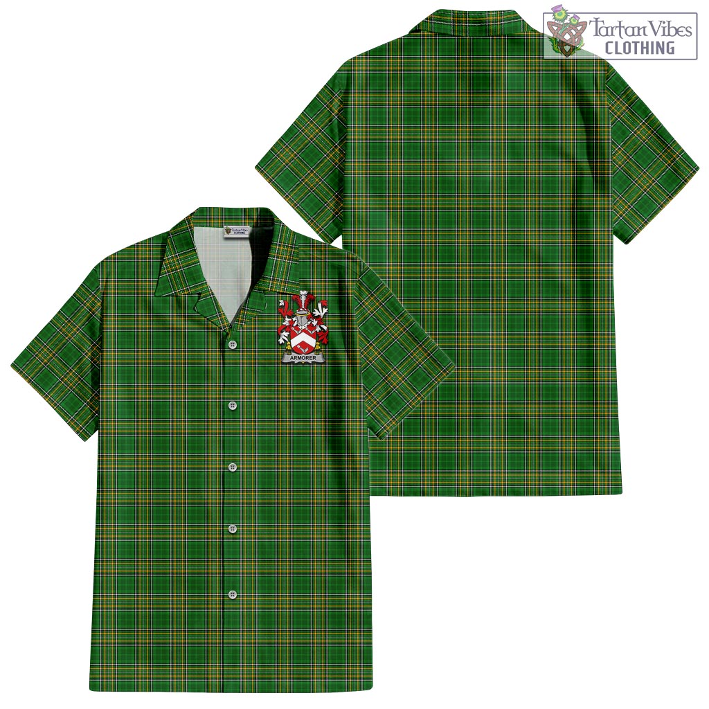 Tartan Vibes Clothing Armorer Ireland Clan Tartan Short Sleeve Button Up with Coat of Arms