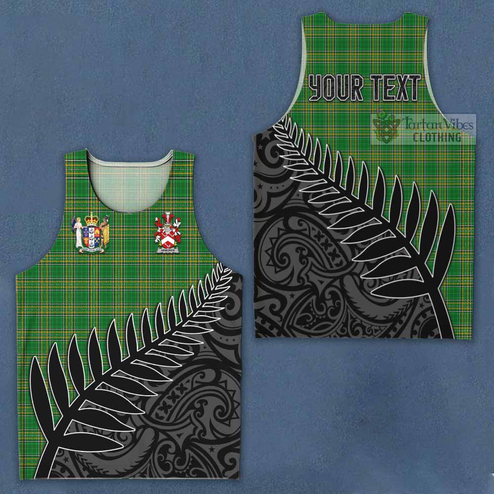 Tartan Vibes Clothing Armorer Irish Clan Tartan Men's Tank Top with Coat of Arms New Zealand Silver Fern Half Style