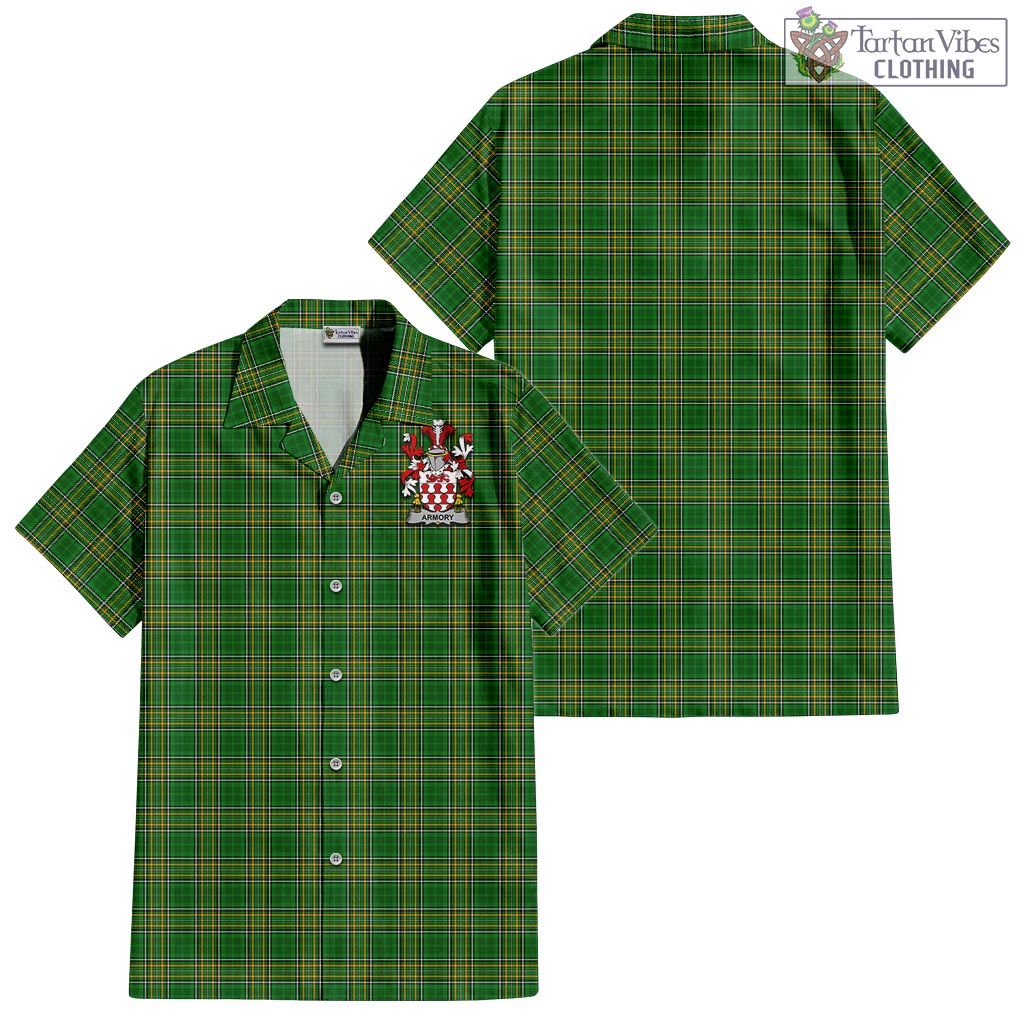 Tartan Vibes Clothing Armory Ireland Clan Tartan Short Sleeve Button Up with Coat of Arms