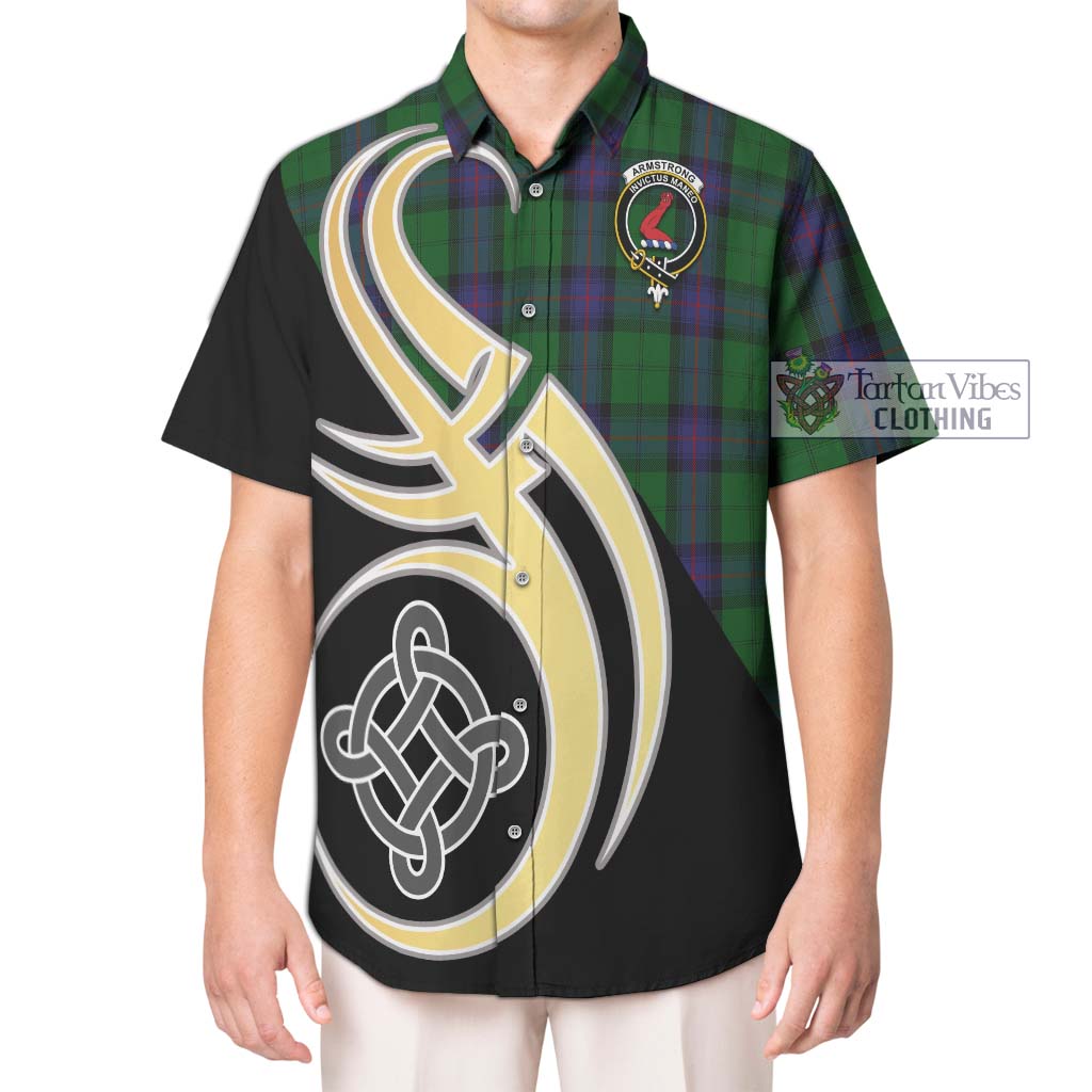 Armstrong Tartan Short Sleeve Button Shirt with Family Crest and Celtic Symbol Style Kid - Tartan Vibes Clothing