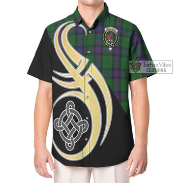 Armstrong Tartan Short Sleeve Button Shirt with Family Crest and Celtic Symbol Style