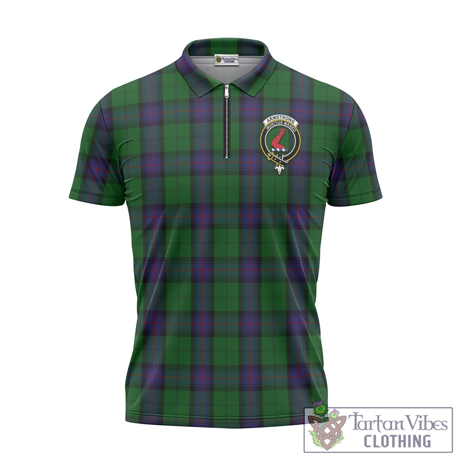 Tartan Vibes Clothing Armstrong Tartan Zipper Polo Shirt with Family Crest