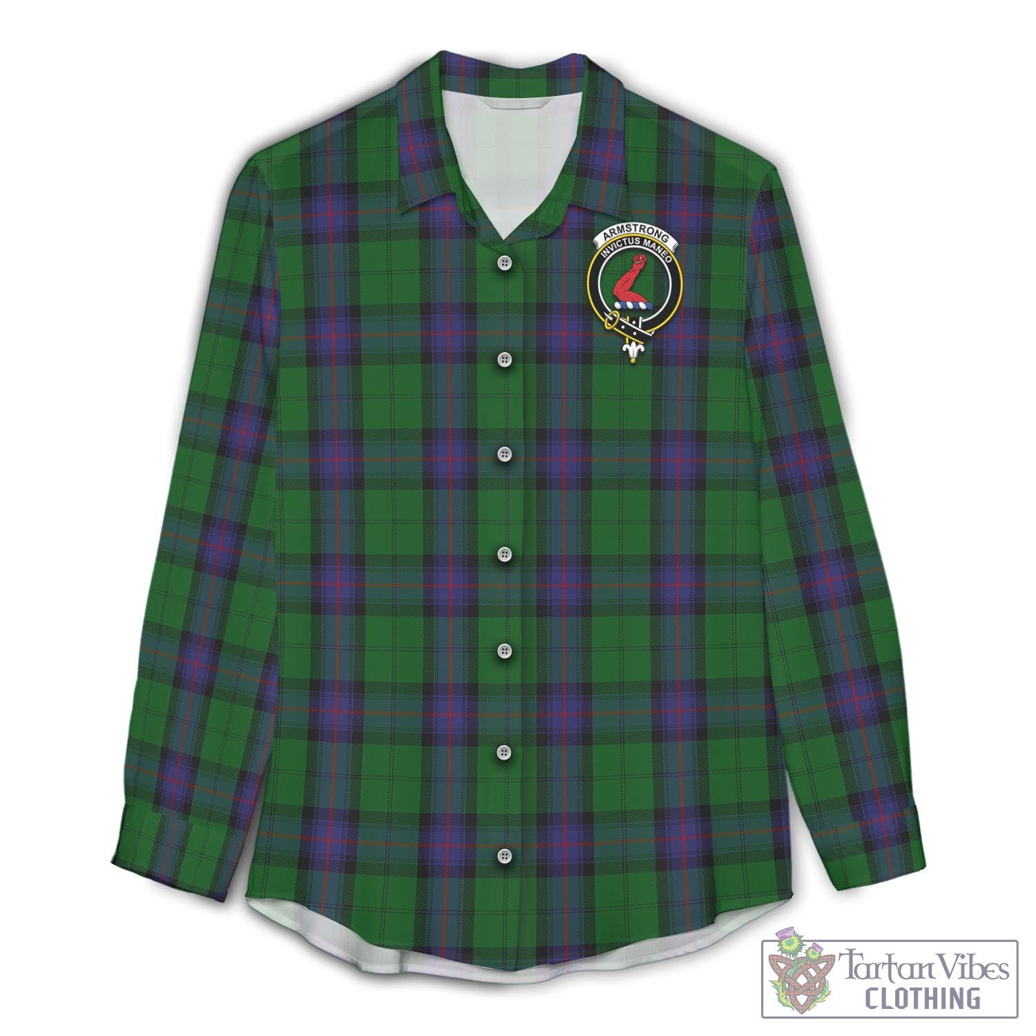 Tartan Vibes Clothing Armstrong Tartan Womens Casual Shirt with Family Crest