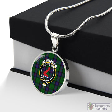 Armstrong Tartan Circle Necklace with Family Crest