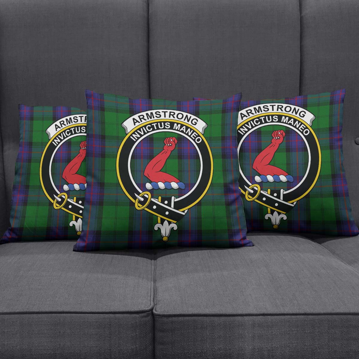 Armstrong Tartan Pillow Cover with Family Crest Square Pillow Cover - Tartanvibesclothing