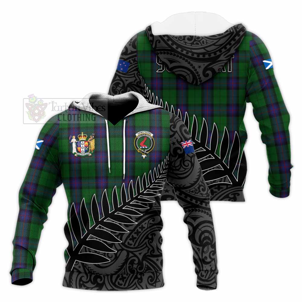 Tartan Vibes Clothing Armstrong Crest Tartan Knitted Hoodie with New Zealand Silver Fern Half Style