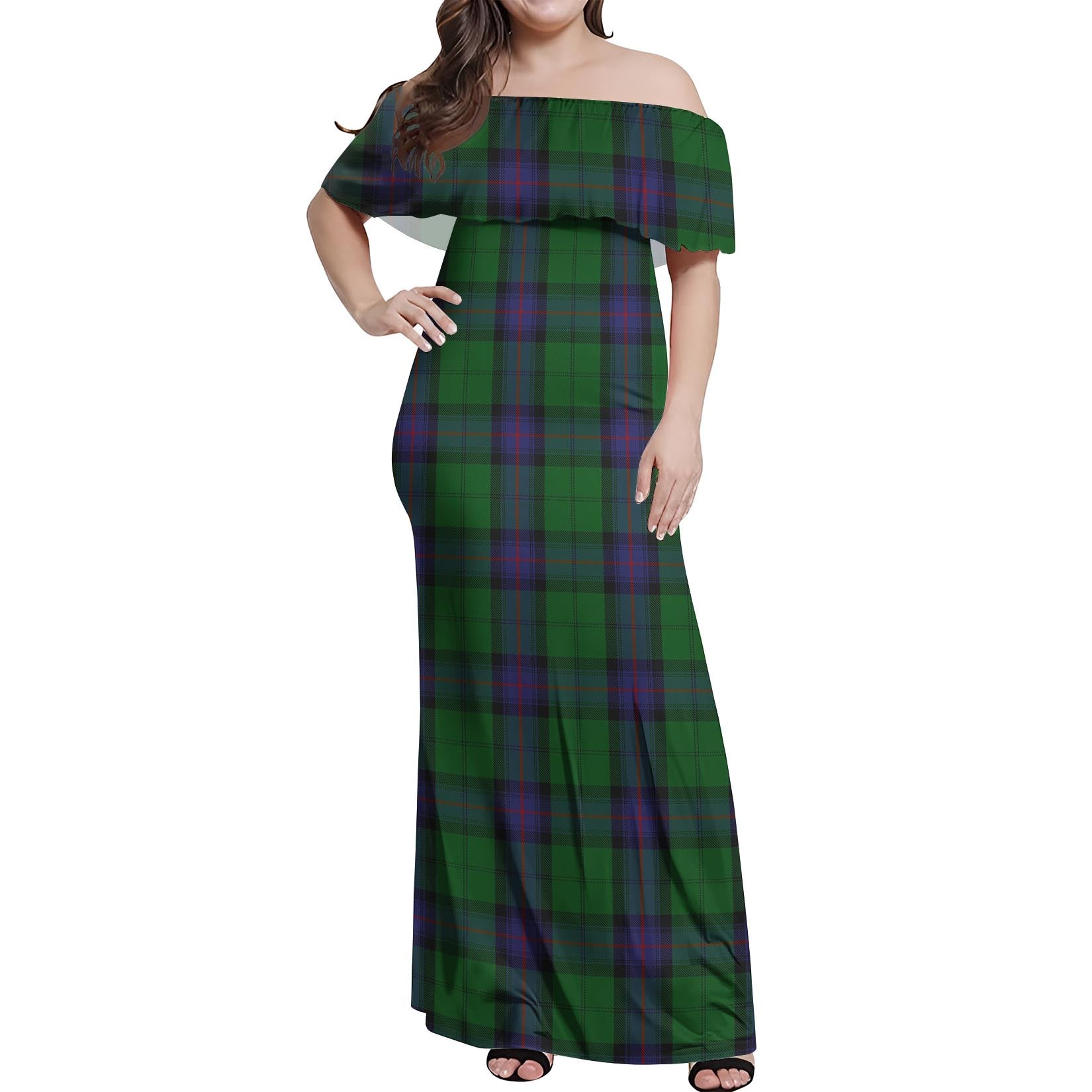 Armstrong Tartan Off Shoulder Long Dress Women's Dress - Tartanvibesclothing