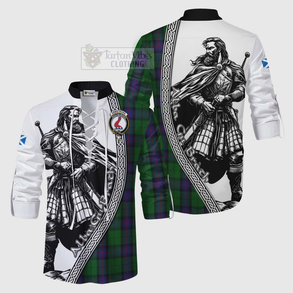 Tartan Vibes Clothing Armstrong Tartan Clan Crest Ghillie Kilt Shirt with Highlander Warrior Celtic Style