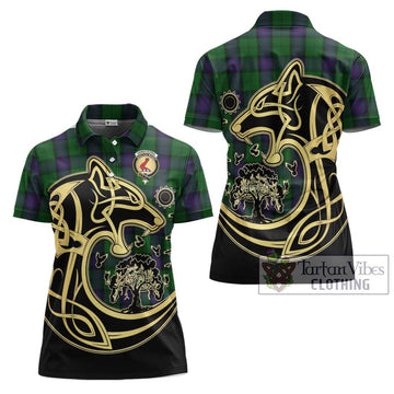 Armstrong Tartan Women's Polo Shirt with Family Crest Celtic Wolf Style