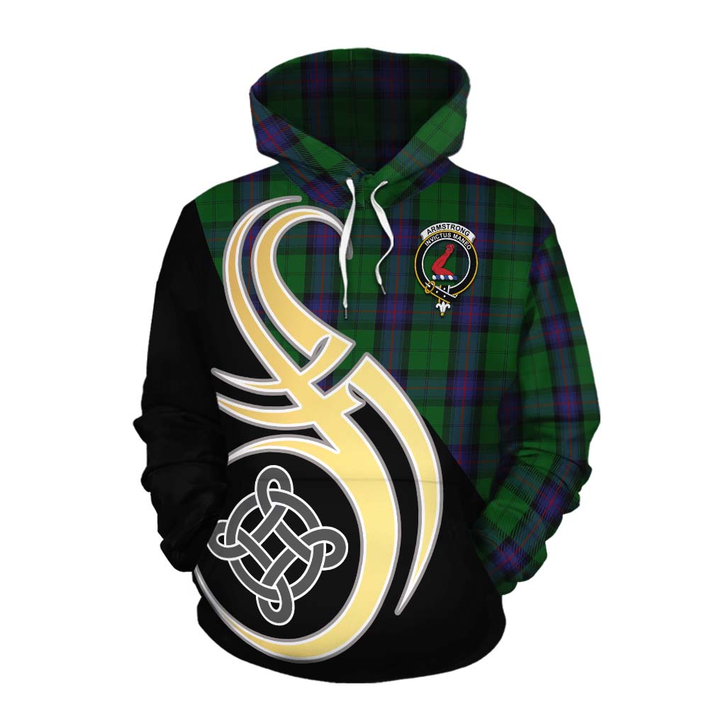 Tartan Vibes Clothing Armstrong Tartan Cotton Hoodie with Family Crest and Celtic Symbol Style