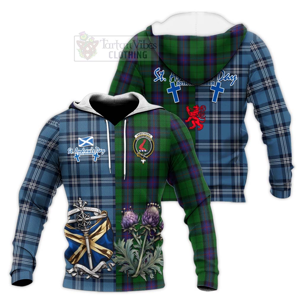 Tartan Vibes Clothing Armstrong Tartan Knitted Hoodie Happy St. Andrew's Day Half Tartan Style