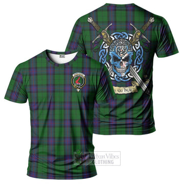 Armstrong Tartan T-Shirt with Family Crest Celtic Skull Style