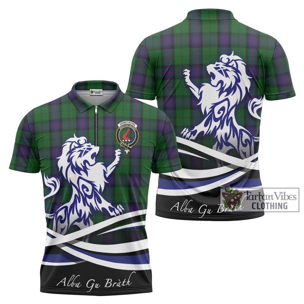 Armstrong Tartan Zipper Polo Shirt with Alba Gu Brath Regal Lion Emblem Unisex - Tartanvibesclothing Shop