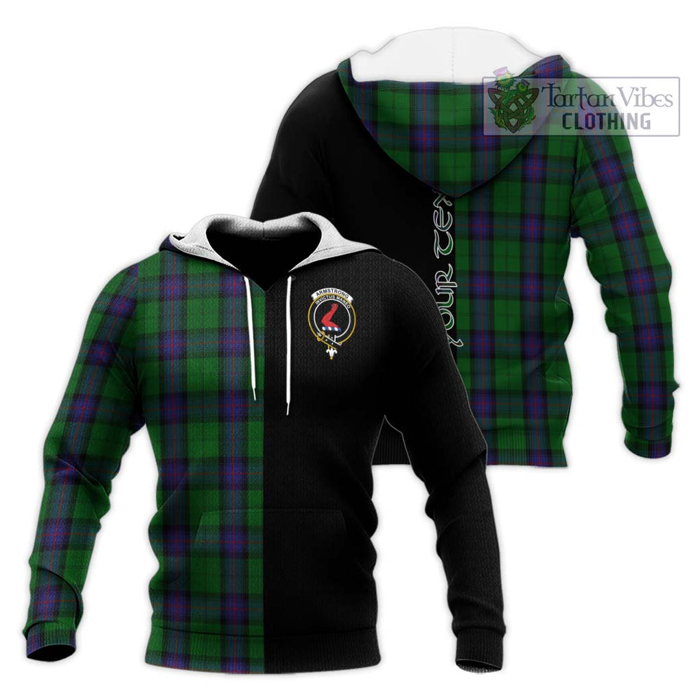 Armstrong Tartan Knitted Hoodie with Family Crest and Half Of Me Style Unisex Knitted Pullover Hoodie - Tartanvibesclothing Shop