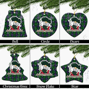 Armstrong Tartan Christmas Ceramic Ornaments with Scottish Gnome Playing Bagpipes