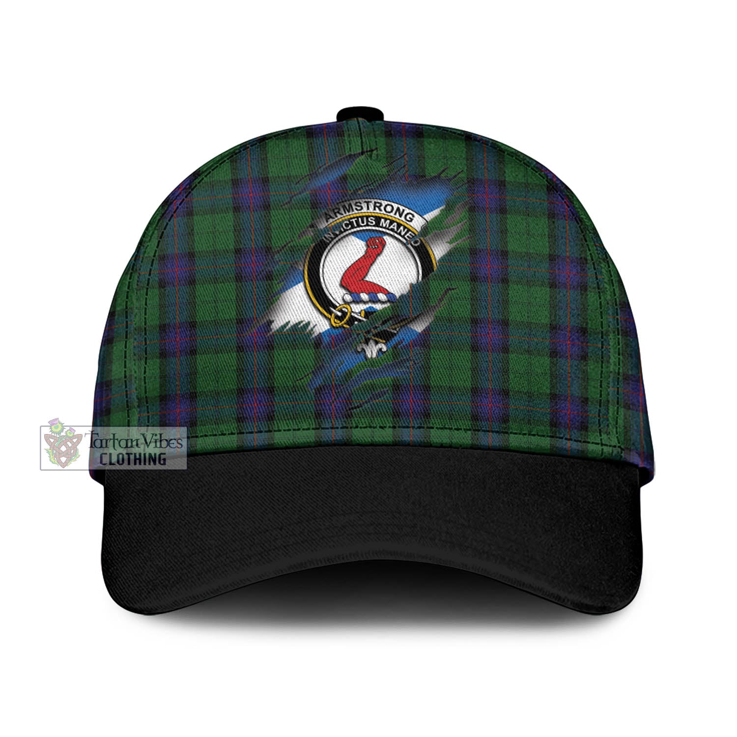 Tartan Vibes Clothing Armstrong Tartan Classic Cap with Family Crest In Me Style