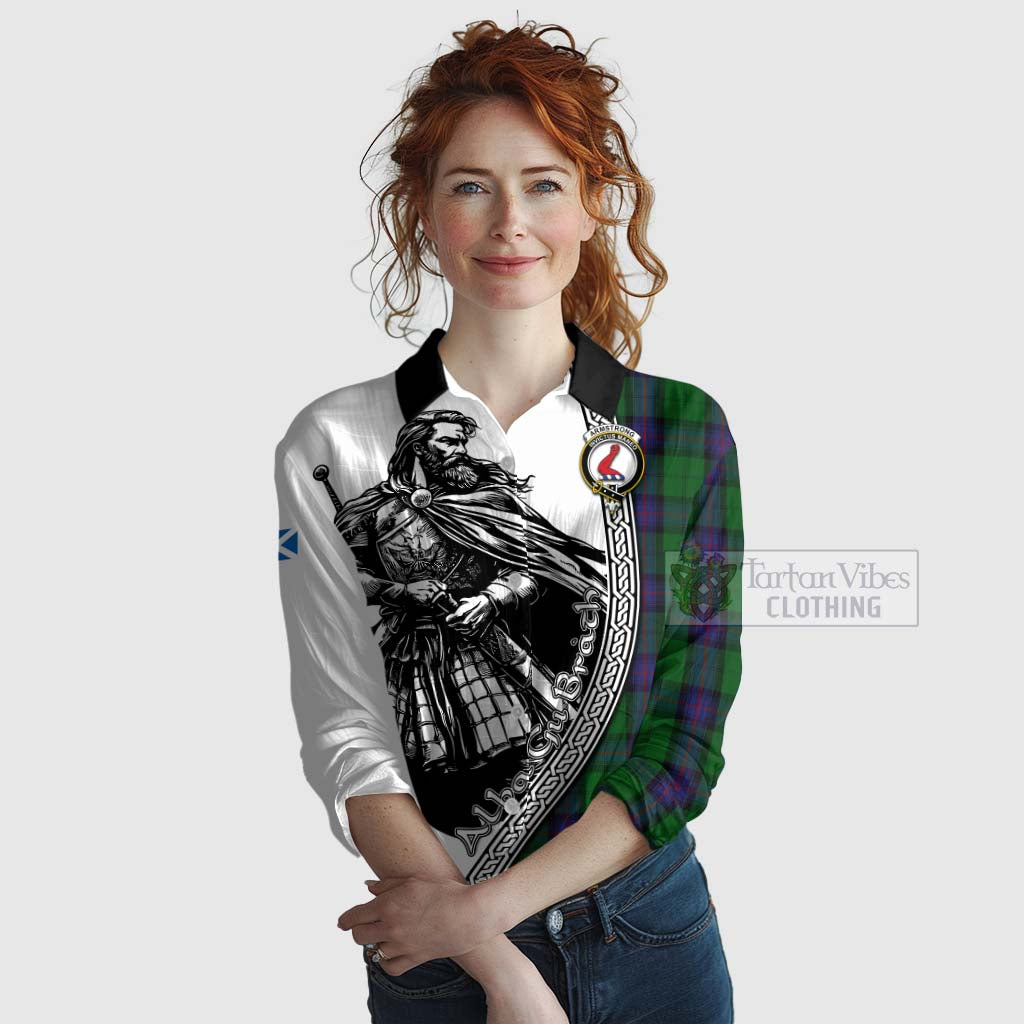 Tartan Vibes Clothing Armstrong Tartan Clan Crest Women's Casual Shirt with Highlander Warrior Celtic Style