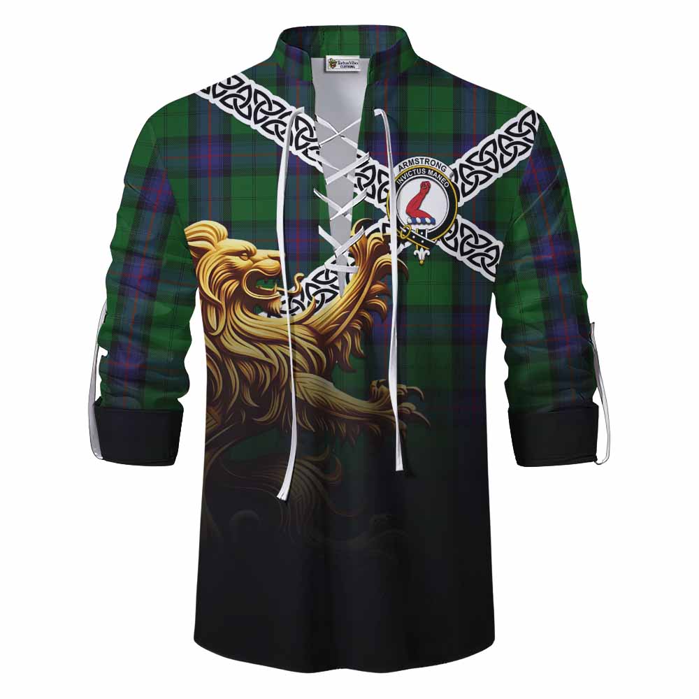 Armstrong Crest Tartan Ghillie Kilt Shirt with Golden Lion Emblem Celtic Style Men - Tartan Vibes Clothing