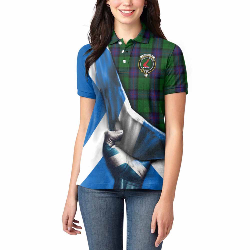 Tartan Vibes Clothing Armstrong Tartan Women's Polo Shirt with Family Crest Scotland Patriotic Style